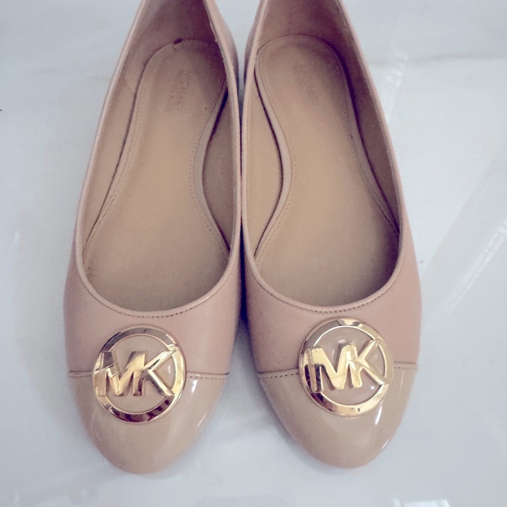 Michael Kors Nude and Gold Logo Flats